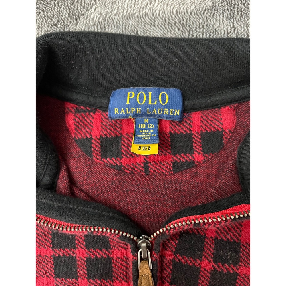 Polo Ralph Lauren Boys Red Black Plaid Quarter Zip Pullover Sweatshirt Size M - Picture 5 of 7